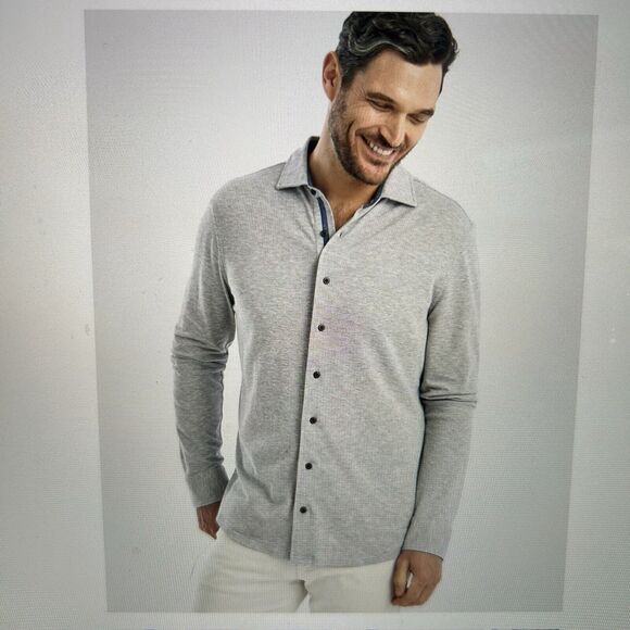 Johnnie O Hangin Out Jeffery Knit Button Up Shirt Size M Gray NWT - Picture 3 of 10